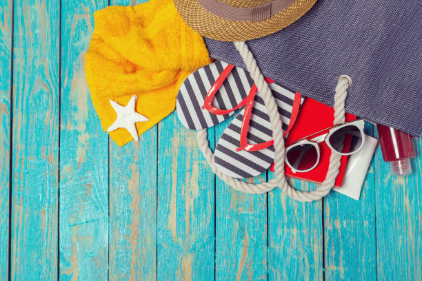 istock Summer holiday background with beach items 1028619554