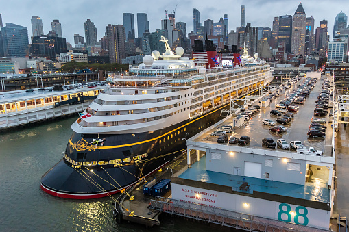 New York - October 22 2016: Disney Magic Cruise Ship docked at the Manhattan Cruise Terminal