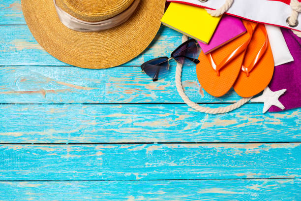 istock Summer holiday background with beach items 1028620318