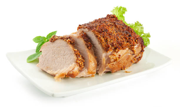 istock Baked pork with grainy mustard on the plate 1028623910