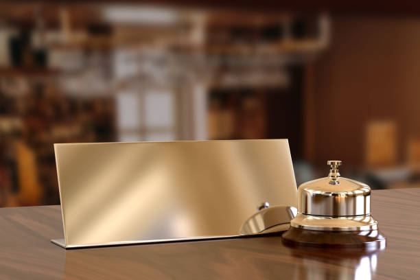 istock Service bell on hotel reception desk 1028627040