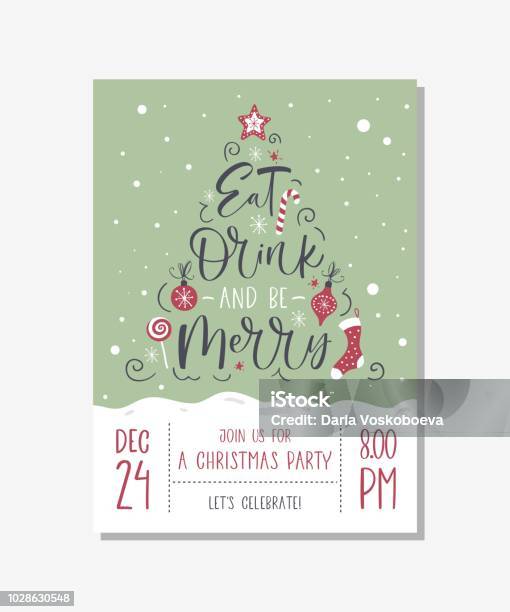 Vector Christmas Party Invitation With Handwritten Modern Brush Lettering Stock Illustration - Download Image Now