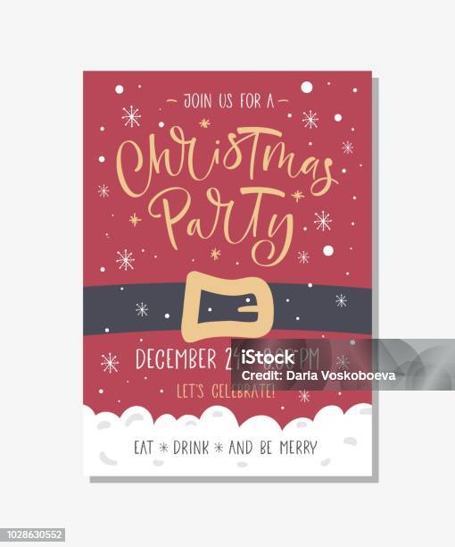 Vector Christmas Party Invitation With Handwritten Modern Brush Lettering Stock Illustration - Download Image Now