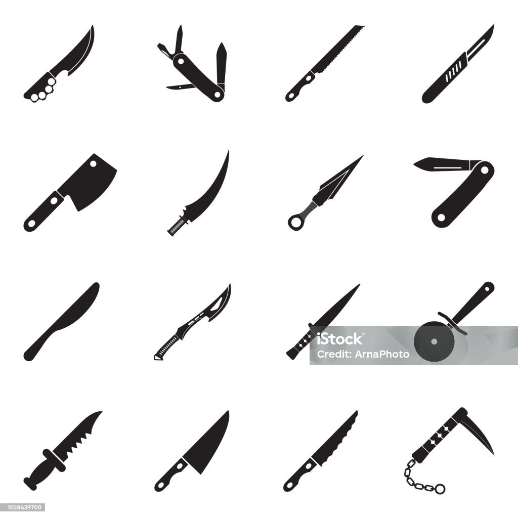 Knives Icons. Black Flat Design. Vector Illustration. Blade, Knife, Sharp, Cutting Penknife stock vector