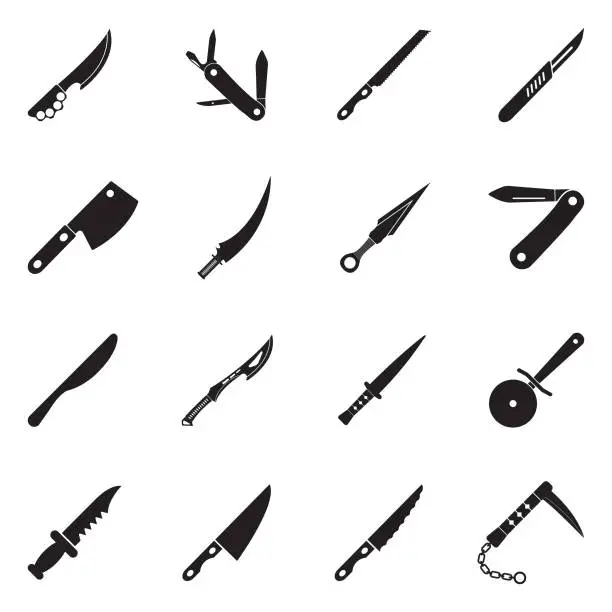 Vector illustration of Knives Icons. Black Flat Design. Vector Illustration.