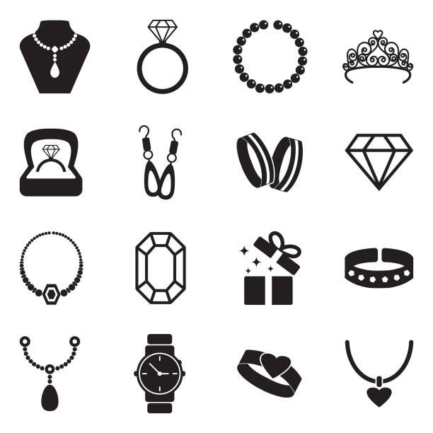 ilustrações de stock, clip art, desenhos animados e ícones de jewelry icons. black flat design. vector illustration. - jewelry