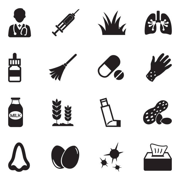 Allergies Icons. Black Flat Design. Vector Illustration. Medical, Allergy, Medicine, Hospital allergy icon stock illustrations