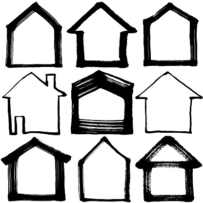 Set of house icons. hand drawn doodle.