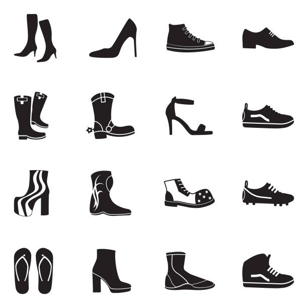 schuhe-symbole. schwarze flache bauweise. vektor-illustration. - dance shoes stock-grafiken, -clipart, -cartoons und -symbole