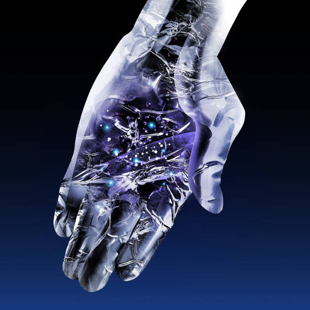 istock Metallic palm of artificial intelligence robot. 1028640786