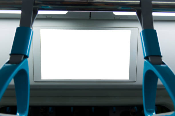 テキストのためのスペースで、高速列車の中の空白照明付き看板。 - commercial sign ストックフォトと画像
