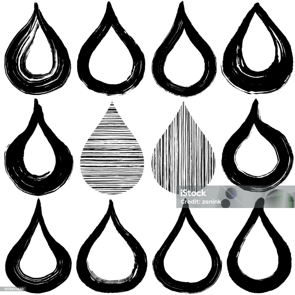 Set of brush stroke raindrops. Set of brush stroke raindrops. hand drawn illustrations. Drop stock vector