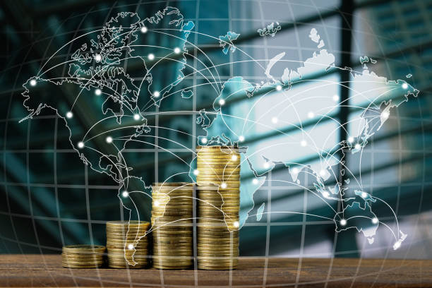 istock Step of coin stack on top world map, global network business banking concept idea, element by NASA. 1028651376