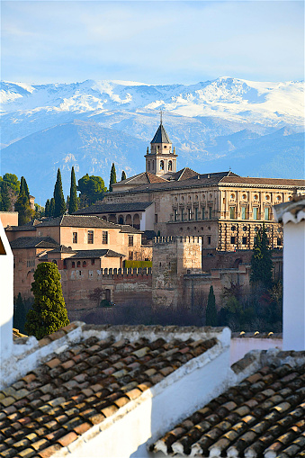 the Alhambra palace and the Sierra Nevada mountains on the background