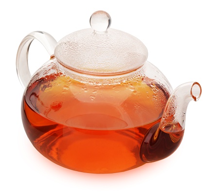 Hot glass teapot isolated on white background