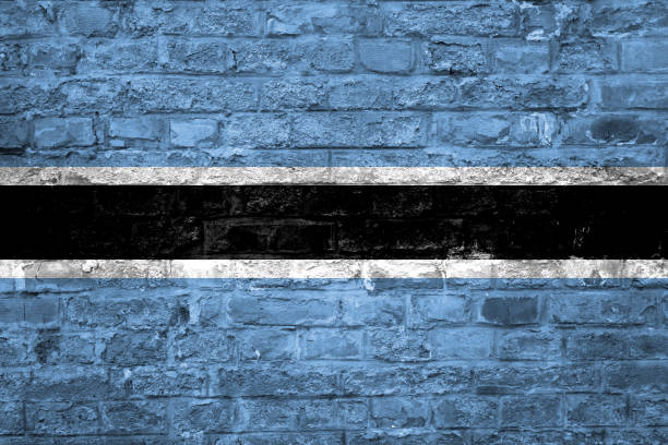 istock Flag of Botswana over an old brick wall background, surface 1028673282