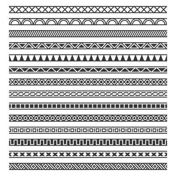 ilustrações de stock, clip art, desenhos animados e ícones de border decoration seamless patterns set on white background. vector - line art scroll shape design element scroll