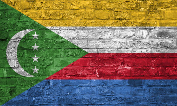 istock Flag of Comoros over an old brick wall background, surface 1028675494