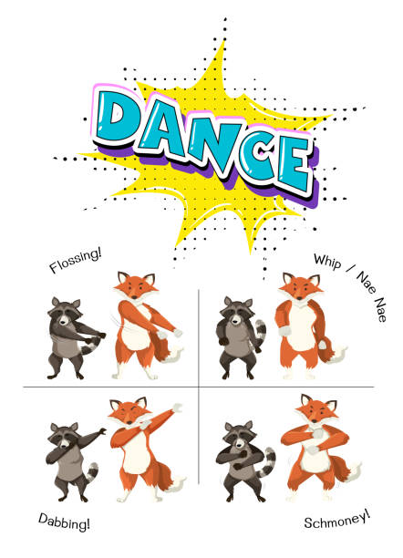 illustrations, cliparts, dessins animés et icônes de animaux mignons danse concept - whip