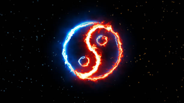 Symbol of yin and yang of the dark background stock photo