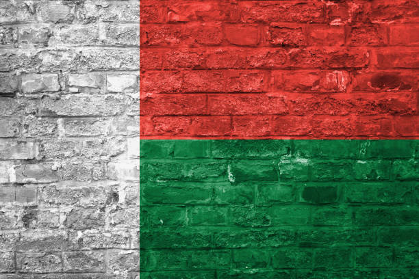 istock Flag of Madagascar over an old brick wall background, surface 1028676726
