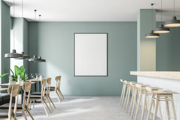 istock Green modern bar interior with poster 1028679272