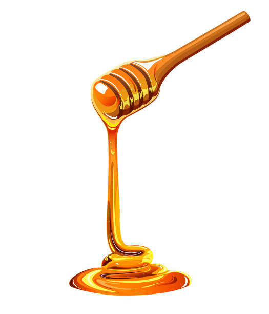 капающий мед на деревянной ложке - syrup jar sticky isolated objects stock illustrations