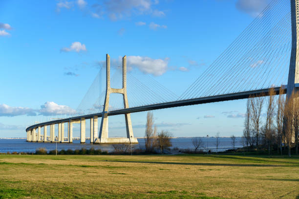 istock Ponte Vasco da Gama Bridge view from a garden park during the day 1028683990
