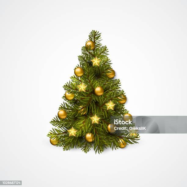 Christmas Tree With Decoration Balls Garlands Vector Stock Illustration - Download Image Now