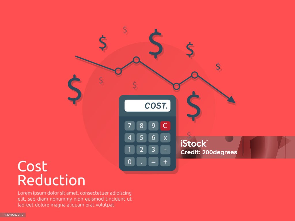 cost reduction concept. calculator and arrow line... Cost Reduction Concept Calculator And Arrow Line Decrease Dollar Money ...
