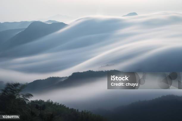 Flowing Clouds Closeup On Mountains Stock Photo - Download Image Now - Mountain, Wind, Fog