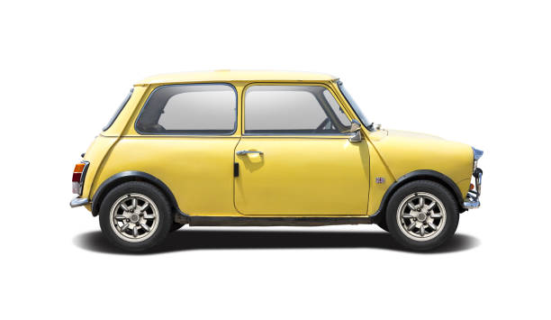 Classic small car Small British classic car side view isolated on white Isolated On Yellow stock pictures, royalty-free photos & images