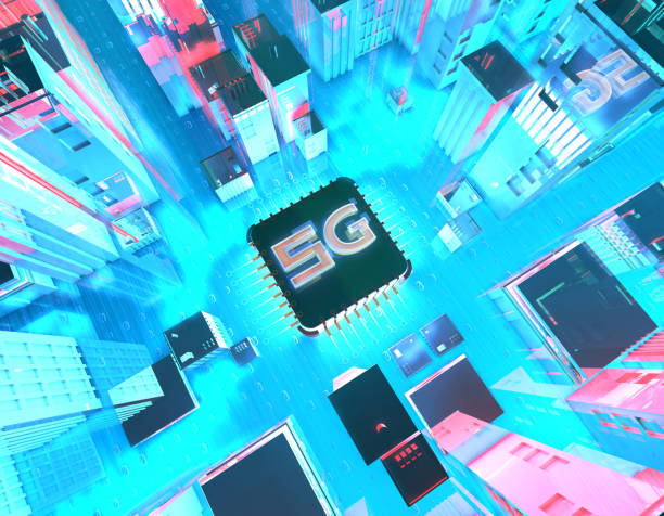 istock 5G network electronic technology, urban future information communication and links, circuit board core 1028707316