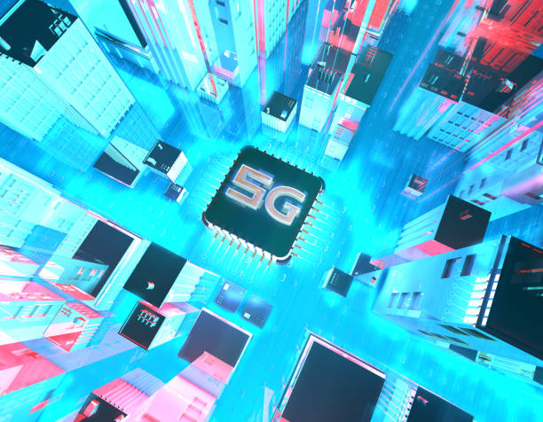 istock 5G network electronic technology, urban future information communication and links, circuit board core 1028707320