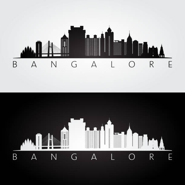 bangalore skyline und wahrzeichen silhouette, schwarz / weiß design, vektor-illustration. - india bangalore contemporary skyline stock-grafiken, -clipart, -cartoons und -symbole
