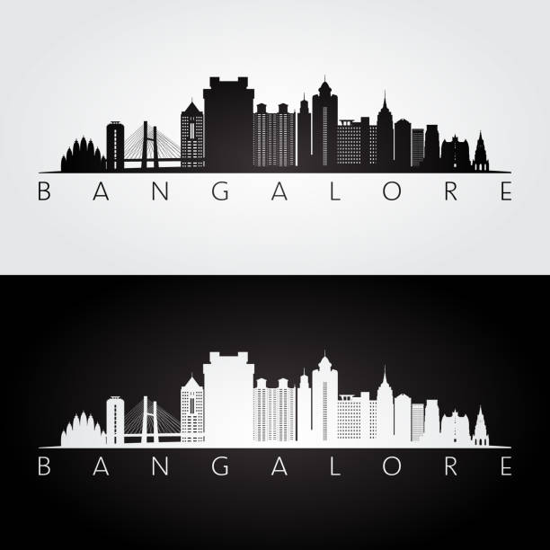 ilustraciones, imágenes clip art, dibujos animados e iconos de stock de silueta de horizonte y puntos de referencia de bangalore, diseño blanco y negro, vector de ilustración. - bangalore