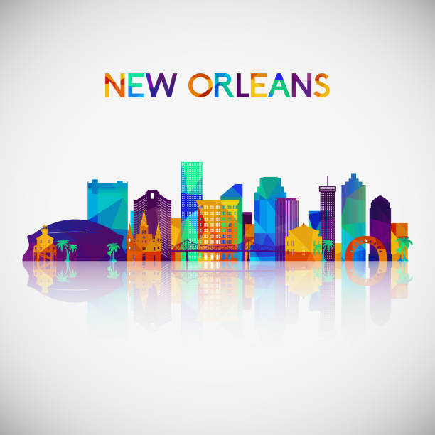 New Orleans skyline silhouette in colorful geometric style. Symbol for your design. Vector illustration. New Orleans skyline silhouette in colorful geometric style. Symbol for your design. Vector illustration. louisiana illustrations stock illustrations