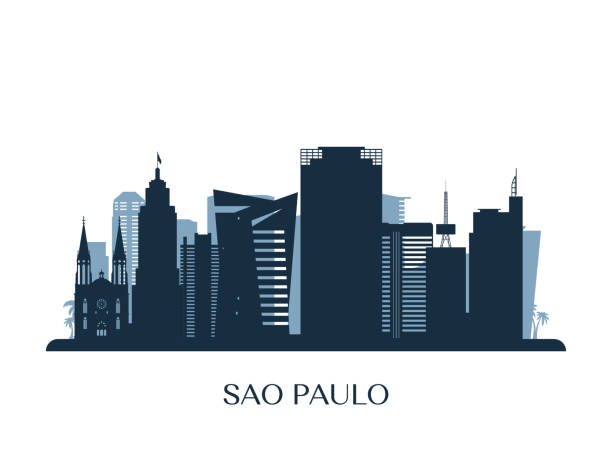 illustrations, cliparts, dessins animés et icônes de skyline de sao paulo, silhouette monochrome. illustration vectorielle. - skyscraper skyline built structure business