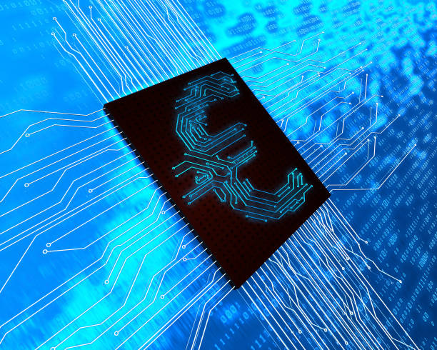 istock E-finance technology, data network core, circuit board and currency symbols,euro 1028733192