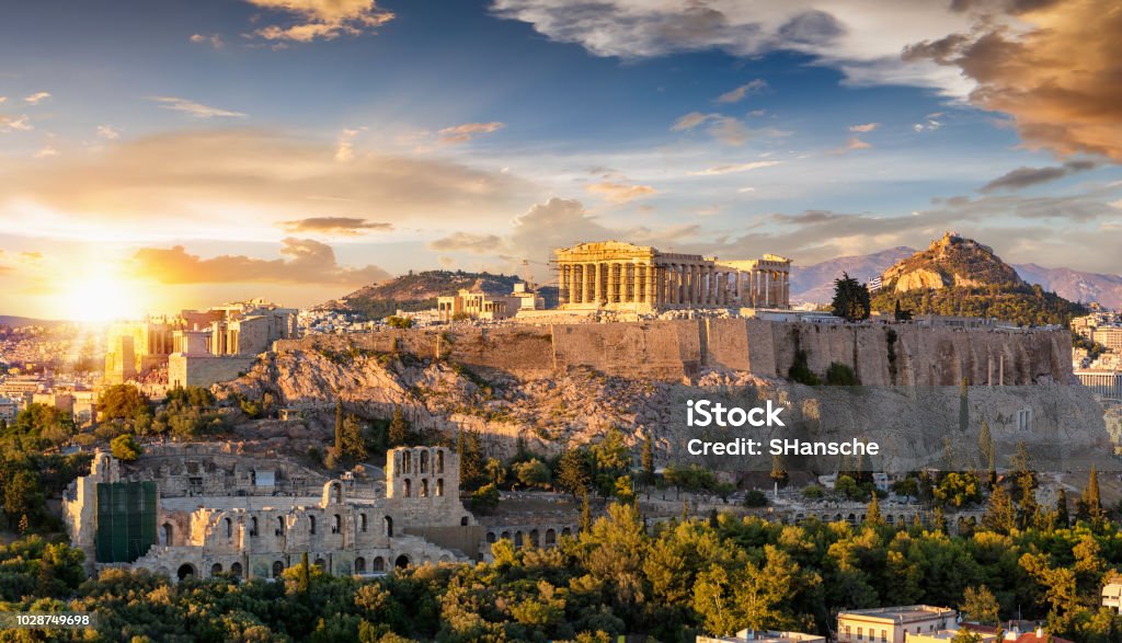 The Acropolis of Athens, Greece The Acropolis of Athens, Greece, with the Parthenon Temple on top of the hill during a summer sunset Athens - Greece Stock Photo