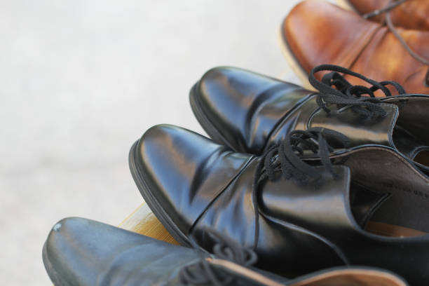 istock Black leather shoes, idle shoes, no one wears 1028749708