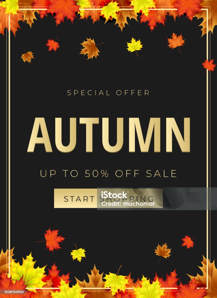 Herbst-Thema. Verkauf Hintergrund Layout Dekorieren mit Blättern für Promo oder shopping Verkauf - Lizenzfrei Herbst Vektorgrafik