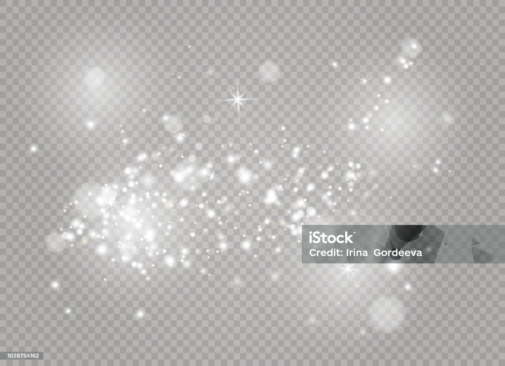 Dust white light Dust white. White sparks and golden stars shine with special light. Vector sparkles on a transparent background. Christmas abstract pattern. Sparkling magical dust particles. String Light stock vector