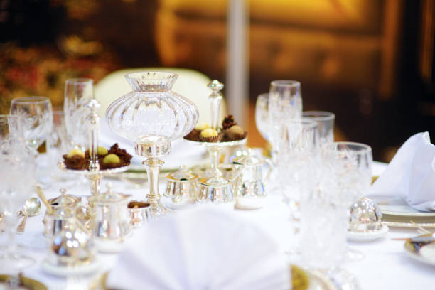 istock Beautiful table set for some festive event or wedding reception 1028761306