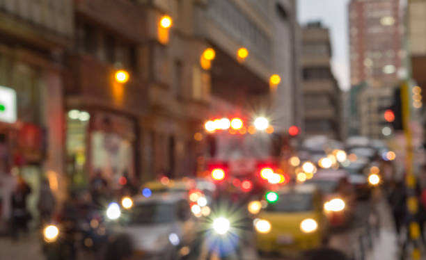 istock Fire truck lights in night time, crime scene 1028766442