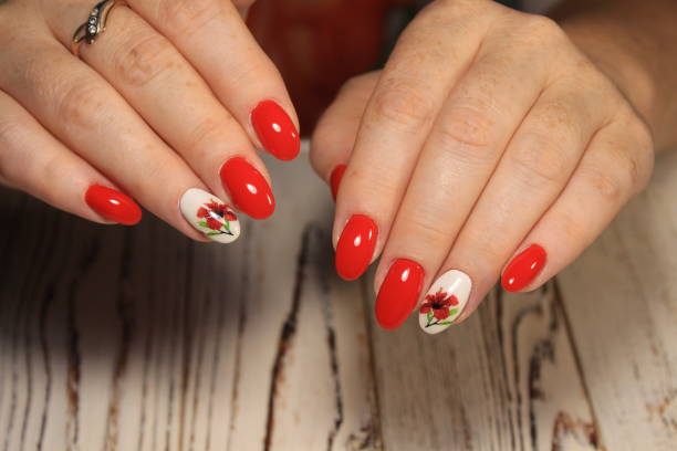 istock Stylish manicure nails color black and silver 1028772860