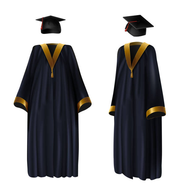 ilustrações de stock, clip art, desenhos animados e ícones de graduation clothing, gown and cap vector - toga
