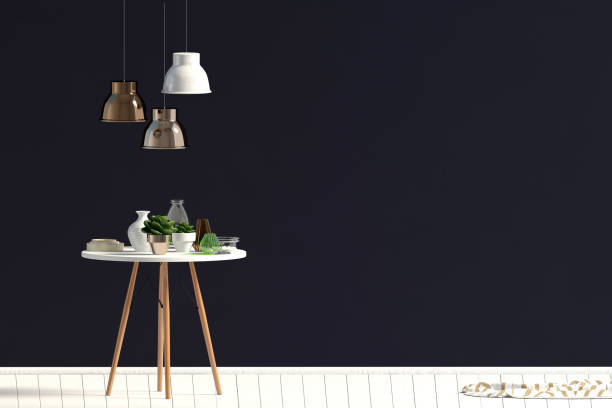 istock Mock up wall in interior with dining area. living room modern style. 3d illustration 1028775428