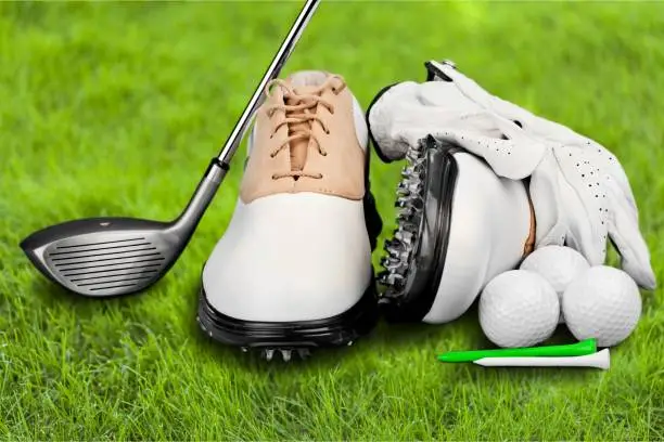 Pair of Golf Shoes with Glove, Ball, Tees and Golf Driver