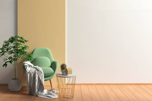 istock Modern interior with contemporary chair. Wall mock up. 3d illustration. 1028775564